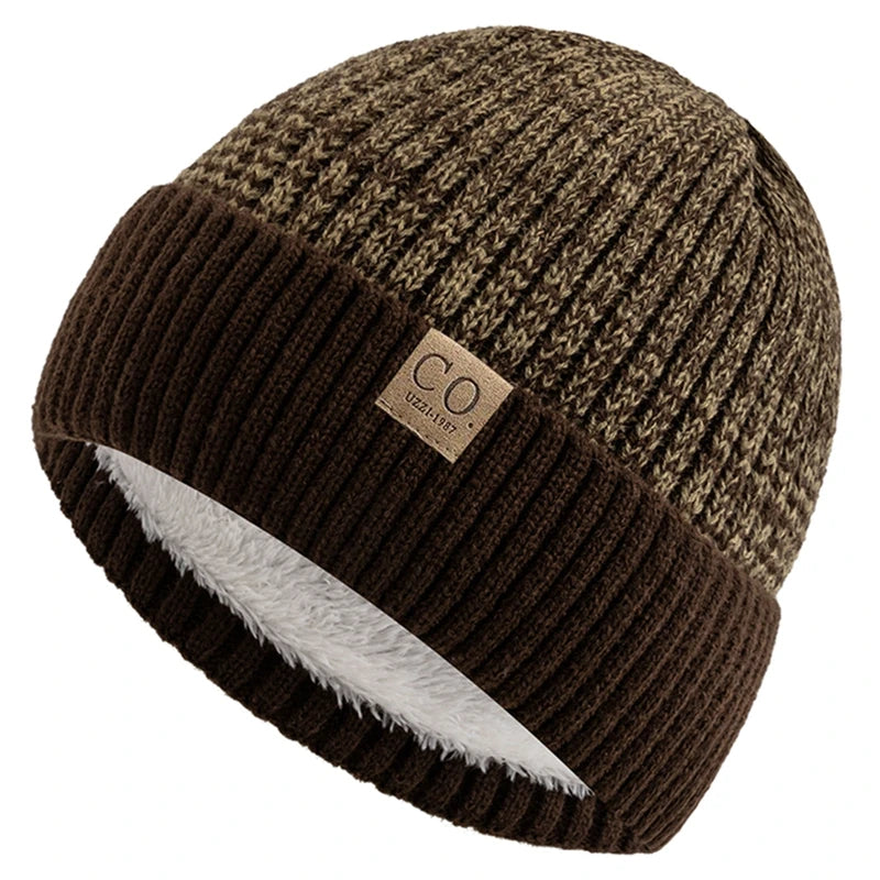 Fur-Lined Two-Tone Knitted Winter Beanie