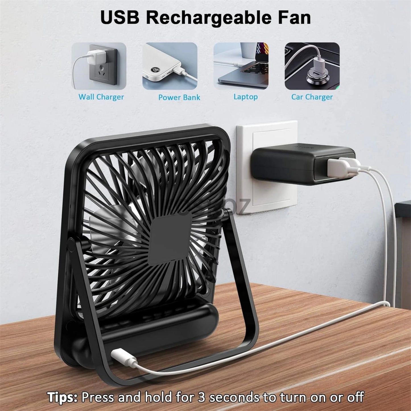 Portable USB Desk Fan - Rechargeable & Adjustable
