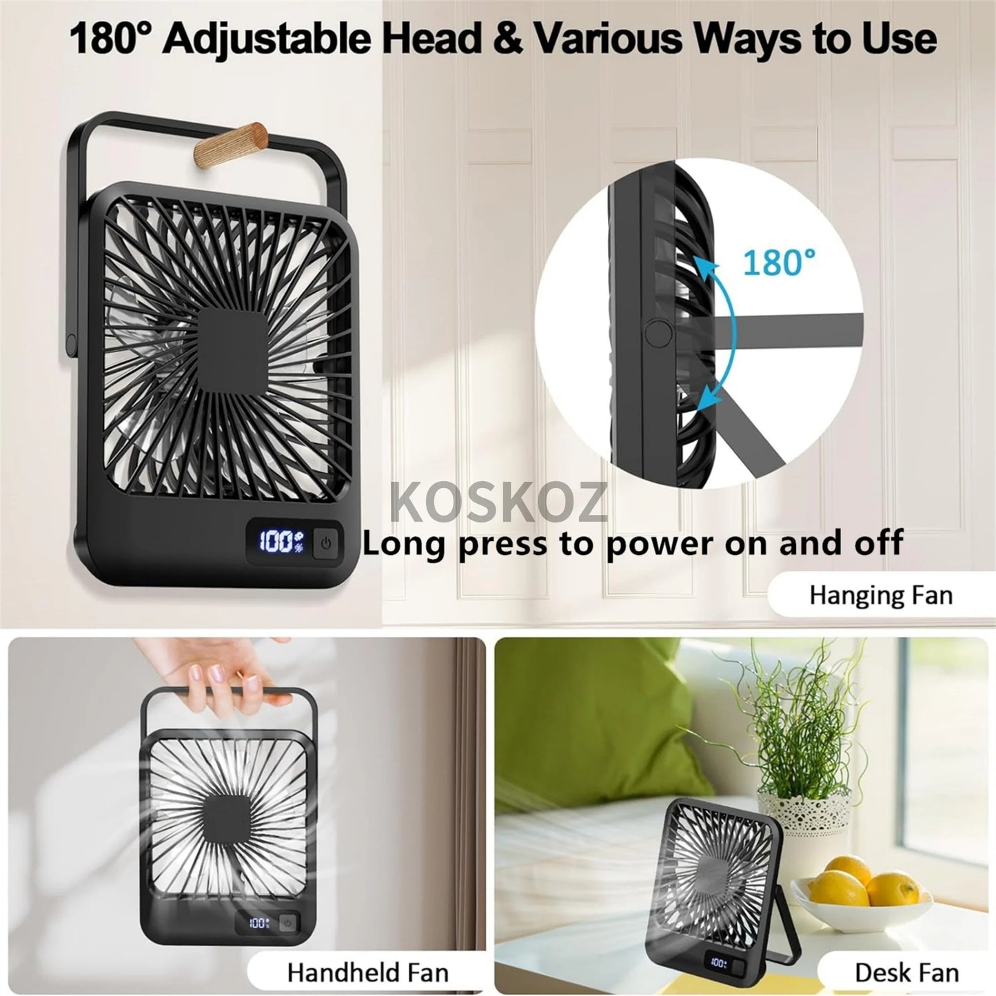Portable USB Desk Fan - Rechargeable & Adjustable