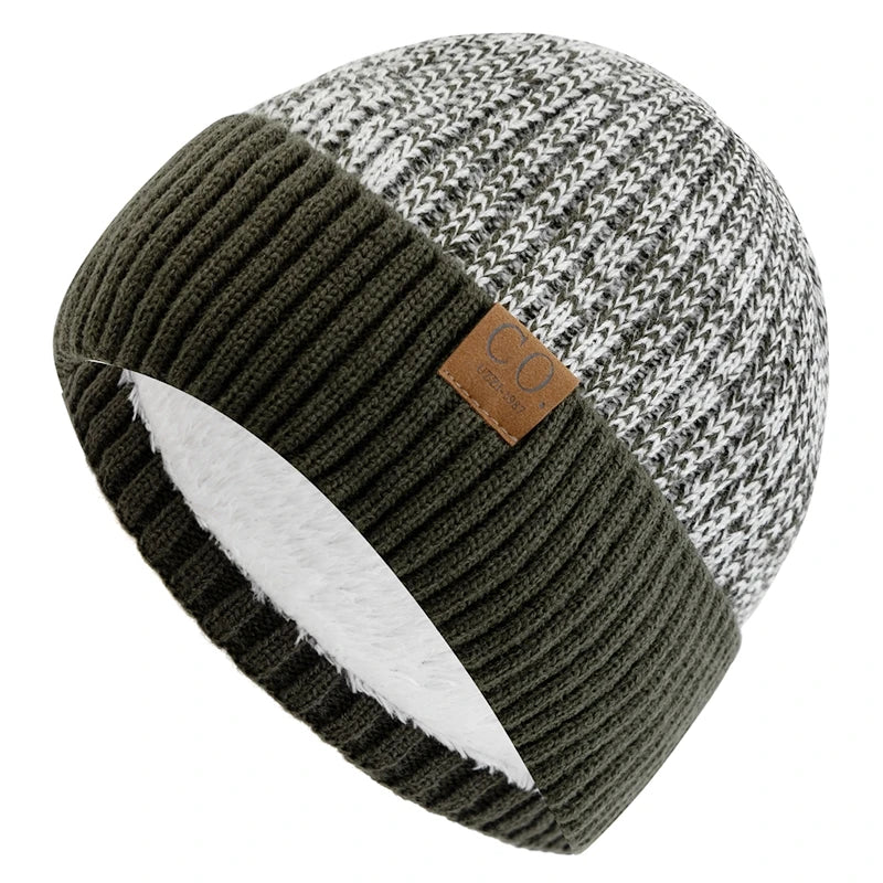 Fur-Lined Two-Tone Knitted Winter Beanie