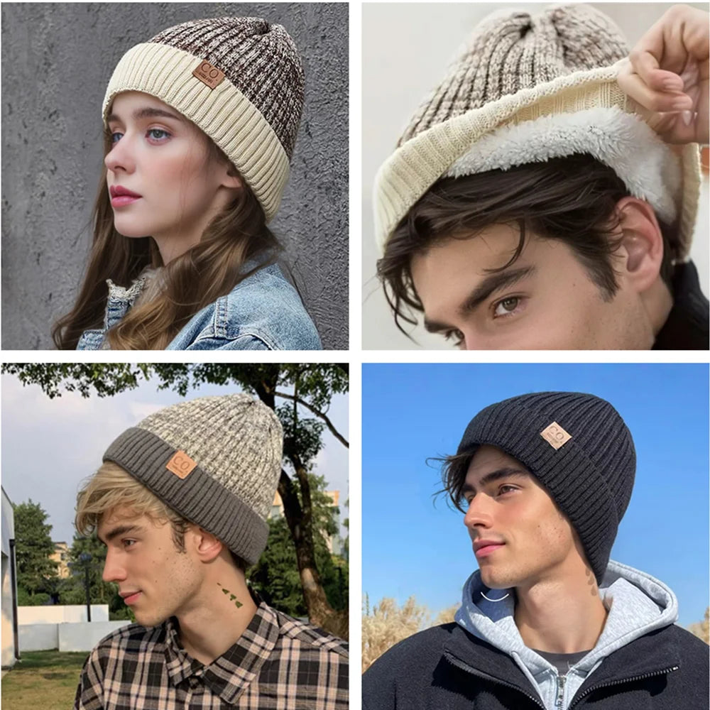 Fur-Lined Two-Tone Knitted Winter Beanie