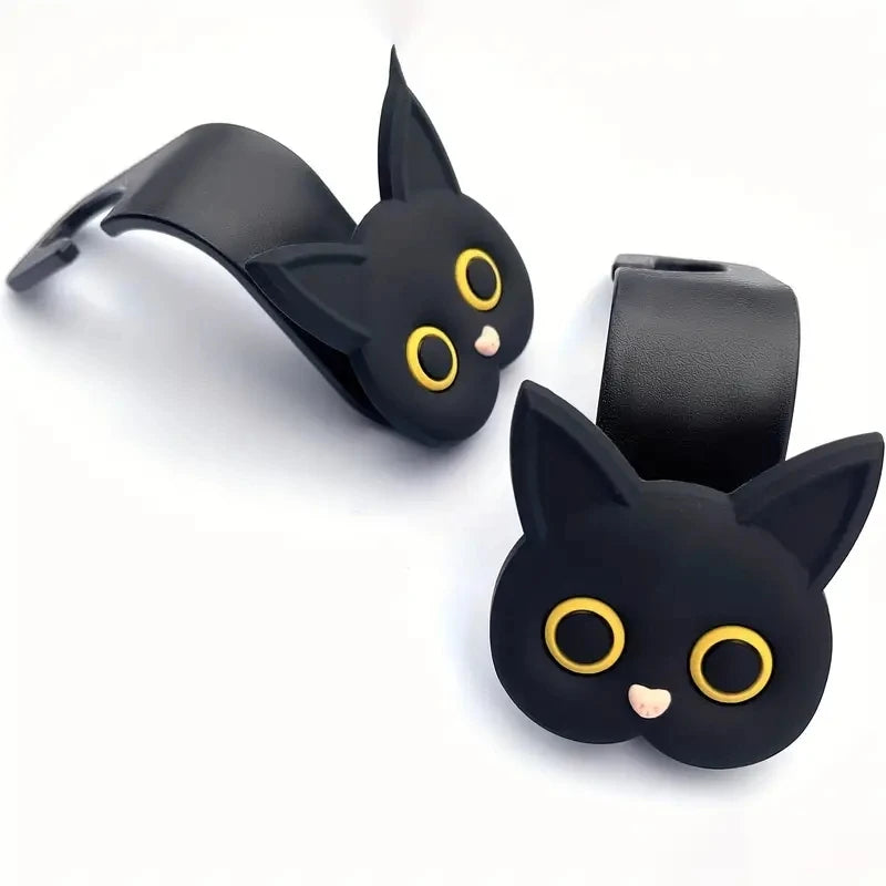 Cute 3D Cartoon Cat Car Seat Hooks - 2 Piece Set for Organizing Bags