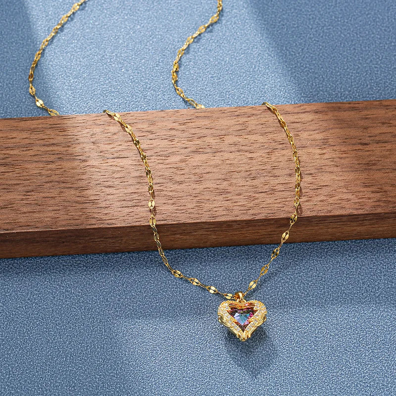 Luxury Colorful Ocean Heart Pendant Necklace