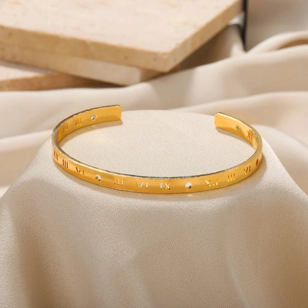 Classic Bump Pattern Cuff Bangles Bracelet - Gold Stainless Steel