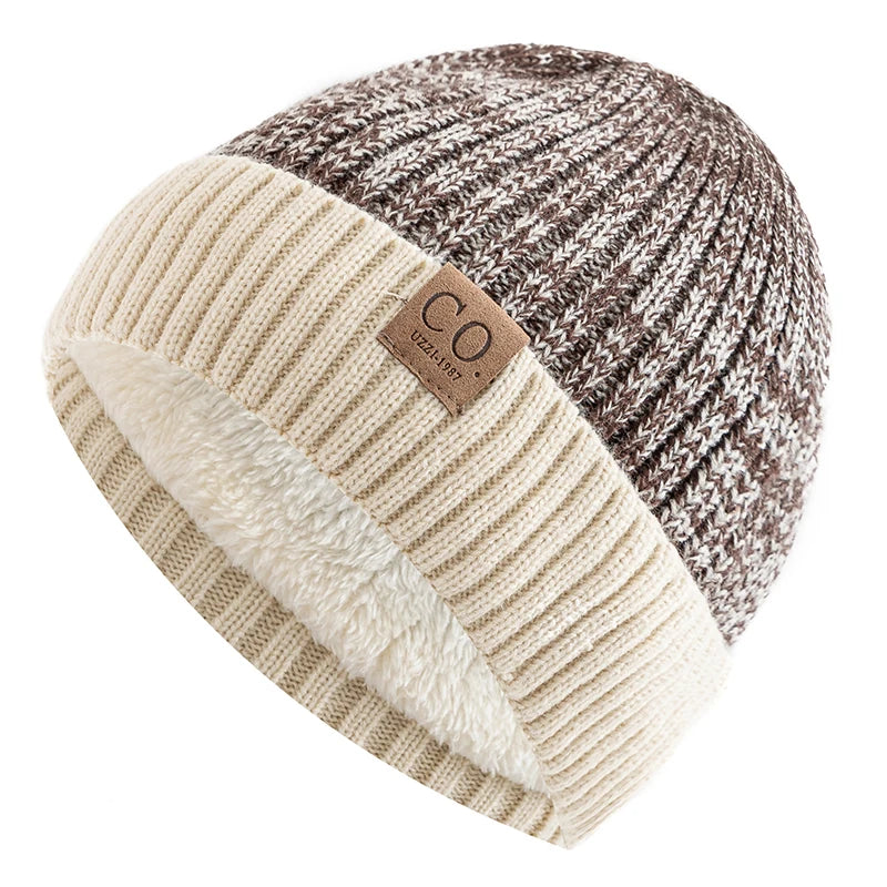 Fur-Lined Two-Tone Knitted Winter Beanie