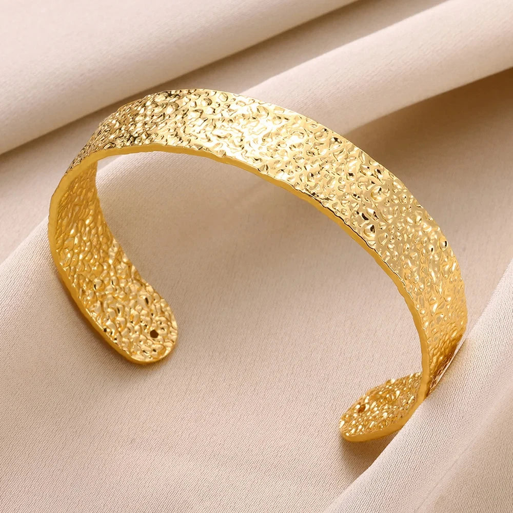 Classic Bump Pattern Cuff Bangles Bracelet - Gold Stainless Steel