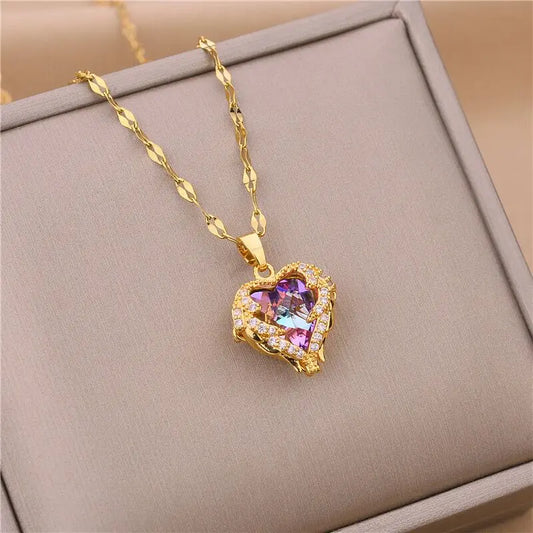Luxury Colorful Ocean Heart Pendant Necklace