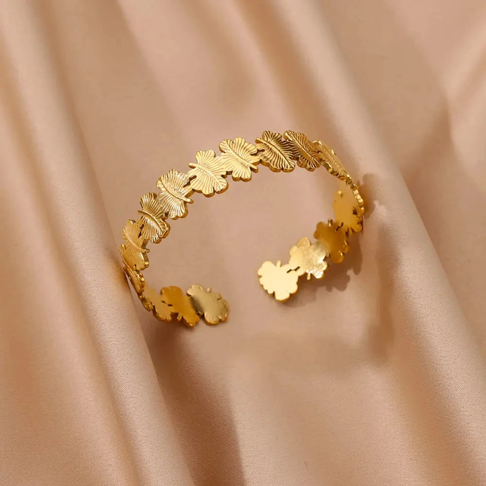 Classic Bump Pattern Cuff Bangles Bracelet - Gold Stainless Steel