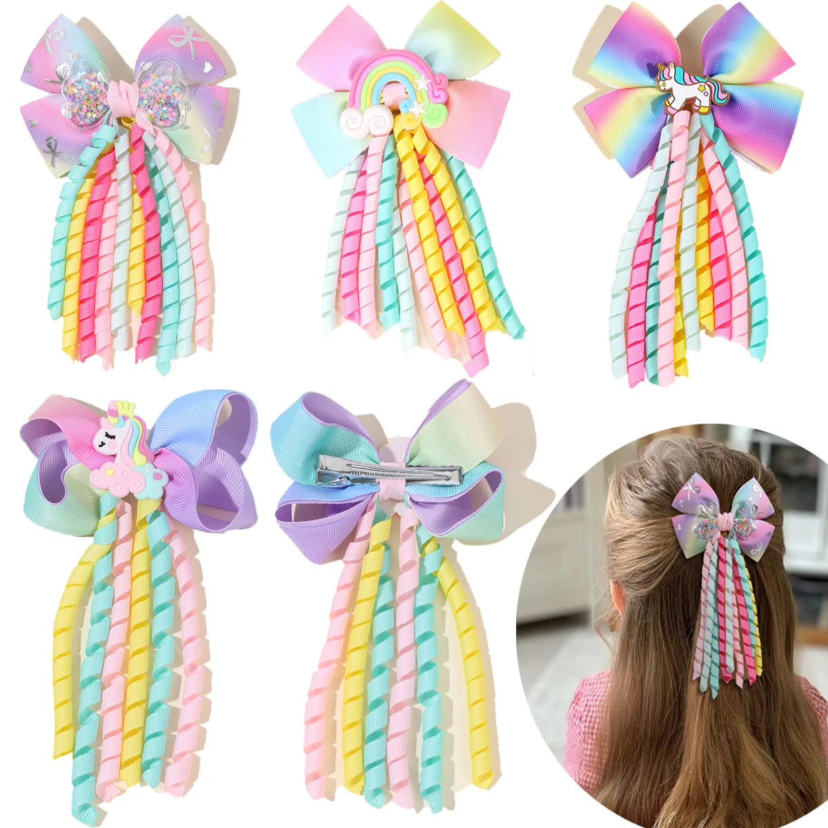 Unicorn Bow Hair Clips for Girls