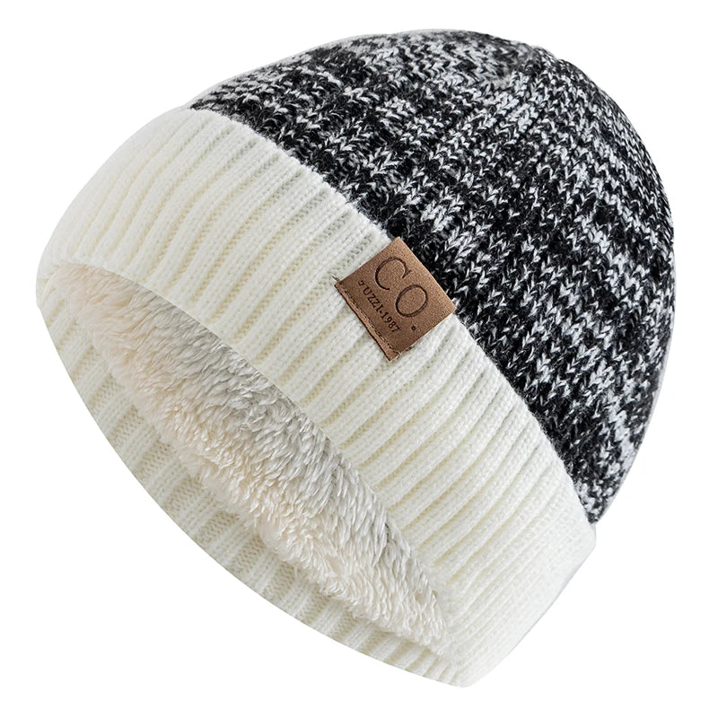 Fur-Lined Two-Tone Knitted Winter Beanie
