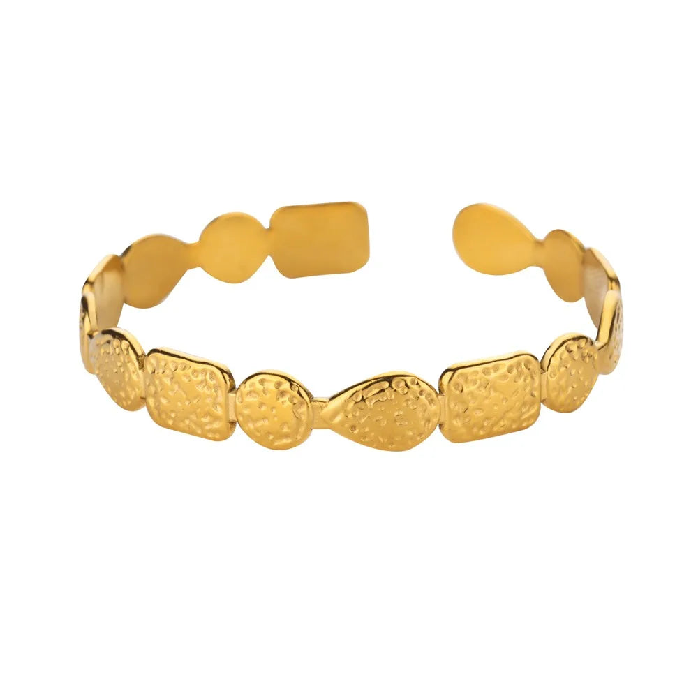 Classic Bump Pattern Cuff Bangles Bracelet - Gold Stainless Steel