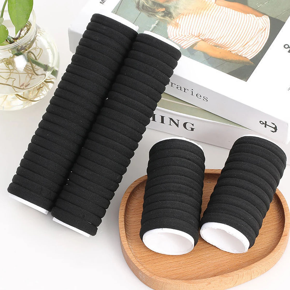 High-Elastic Rubber Hair Bands - Black & White Packs