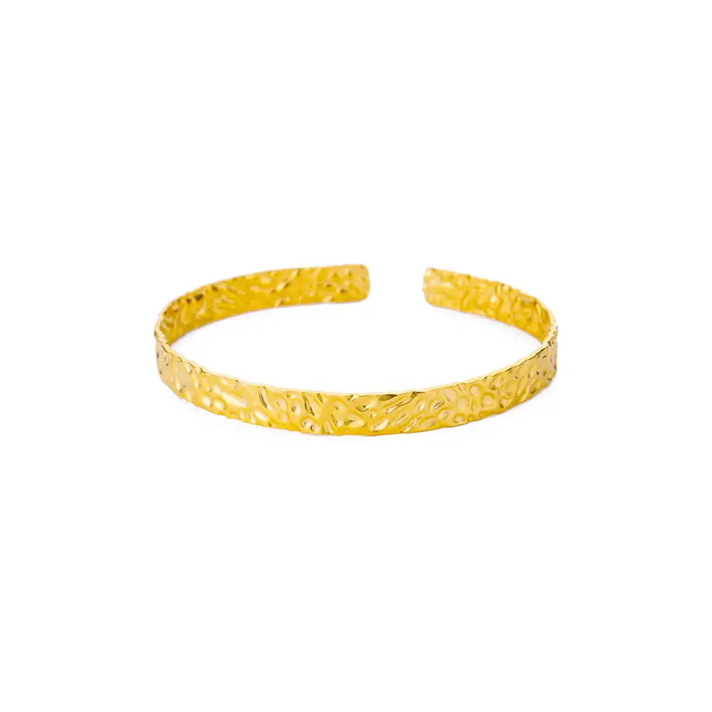 Classic Bump Pattern Cuff Bangles Bracelet - Gold Stainless Steel