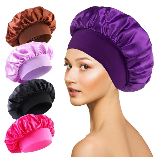 Large Silk Satin Lined Hair Bonnet - Sleep & Shower Cap for Long Hair