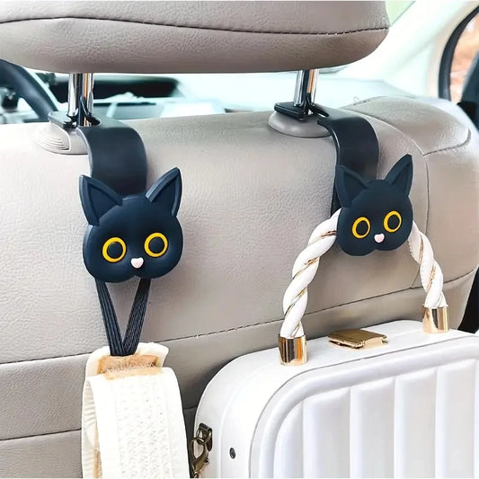 Cute 3D Cartoon Cat Car Seat Hooks - 2 Piece Set for Organizing Bags