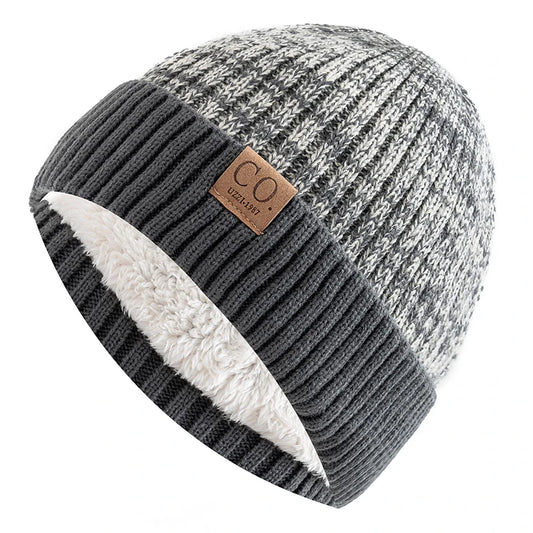 Fur-Lined Two-Tone Knitted Winter Beanie