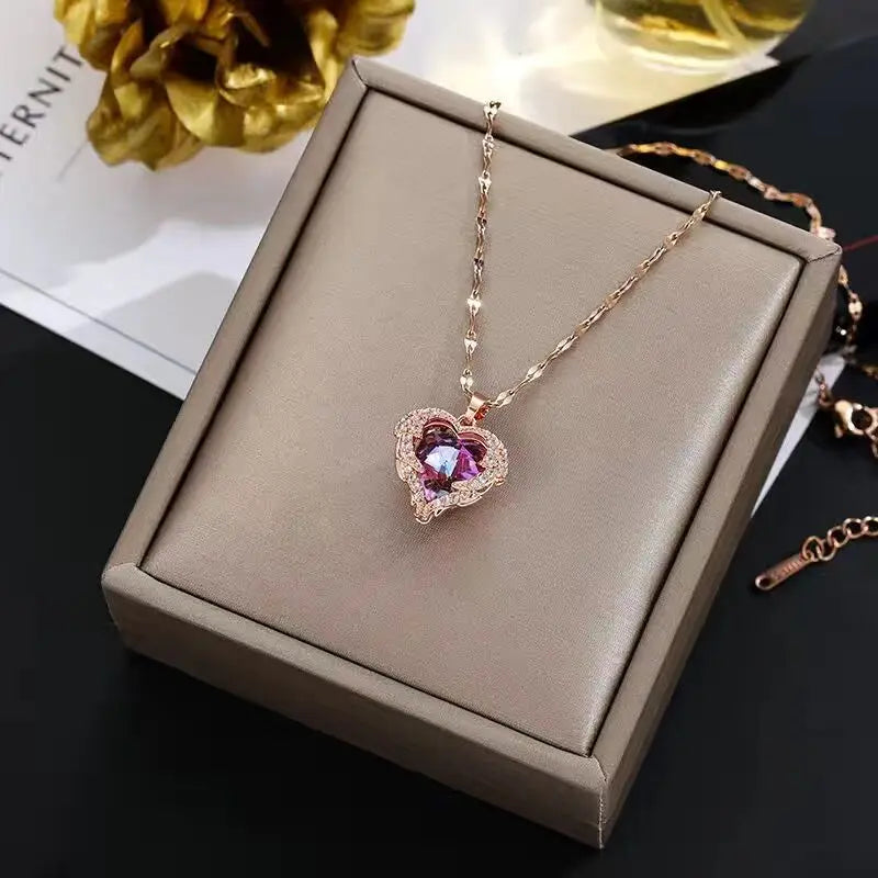 Luxury Colorful Ocean Heart Pendant Necklace