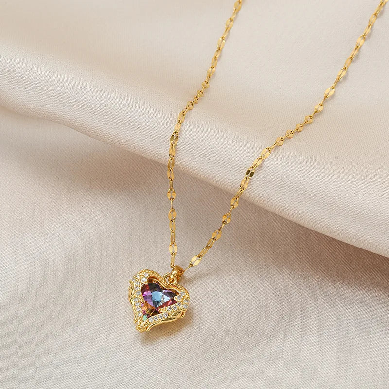 Luxury Colorful Ocean Heart Pendant Necklace