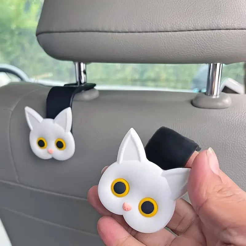 Cute 3D Cartoon Cat Car Seat Hooks - 2 Piece Set for Organizing Bags