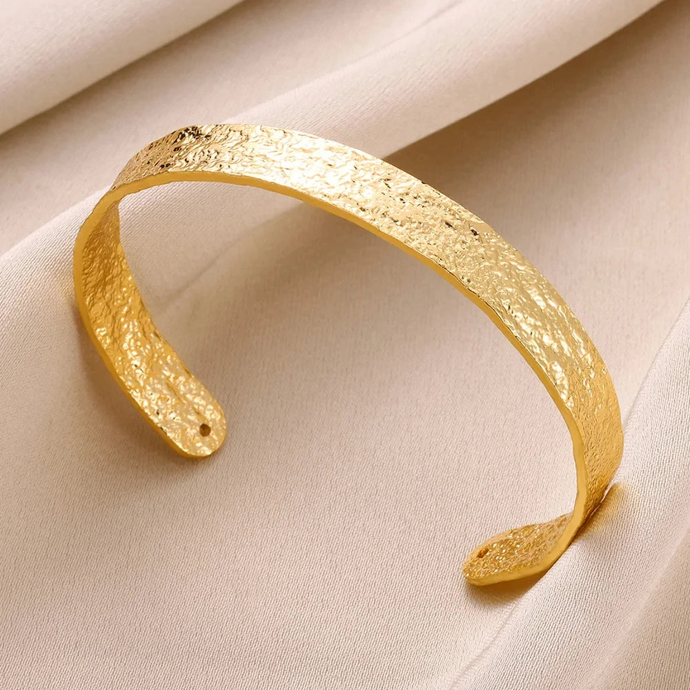 Classic Bump Pattern Cuff Bangles Bracelet - Gold Stainless Steel