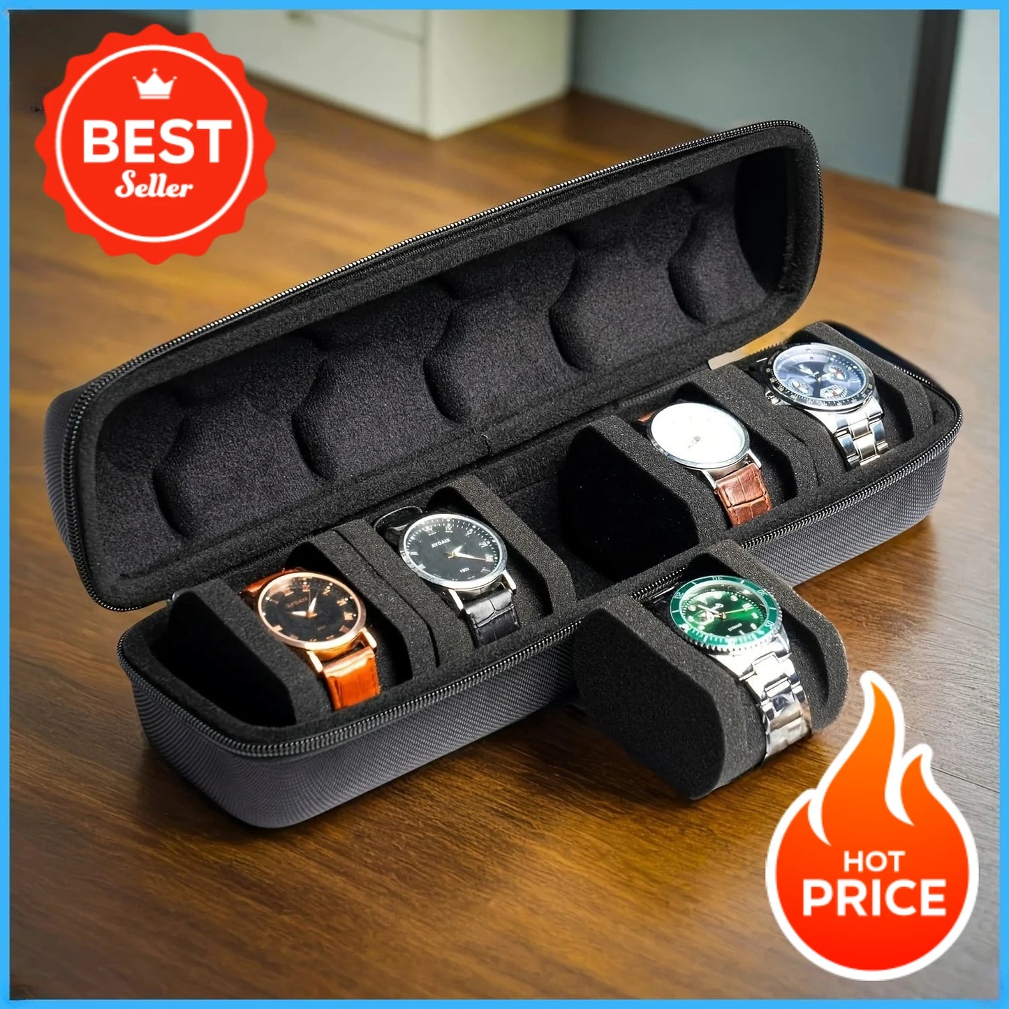 5-Slot Travel Watch Case - Stylish Organizer for Smart Watches
