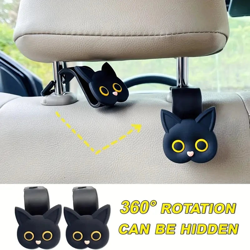 Cute 3D Cartoon Cat Car Seat Hooks - 2 Piece Set for Organizing Bags