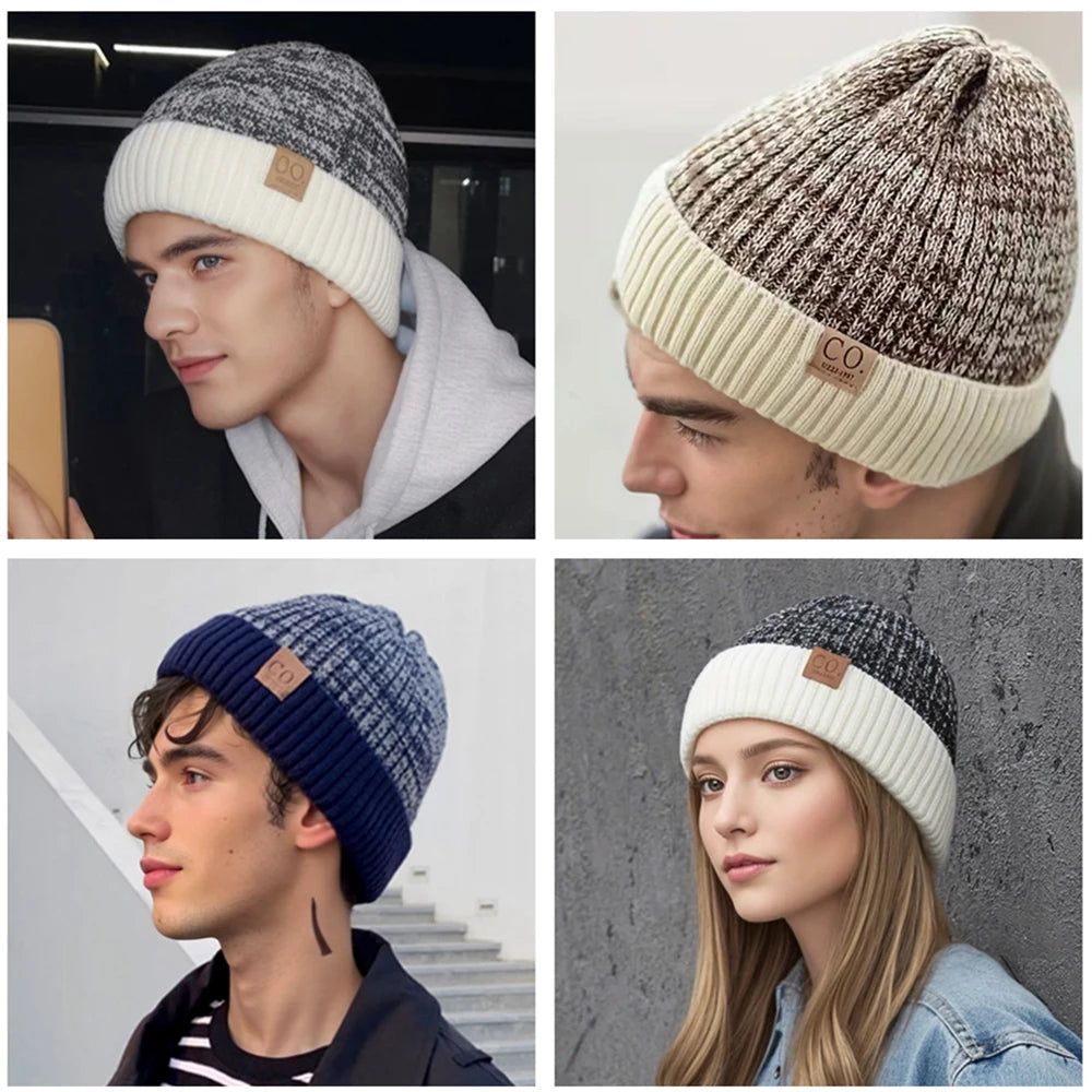 Fur-Lined Two-Tone Knitted Winter Beanie