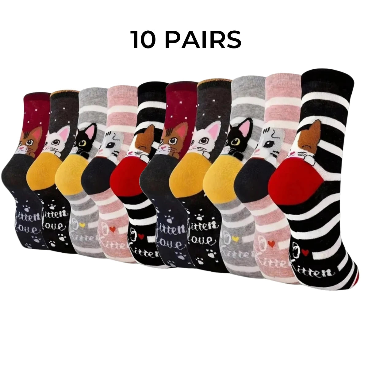 Cute Cat Pattern Women's Crew Socks - 5 Pairs
