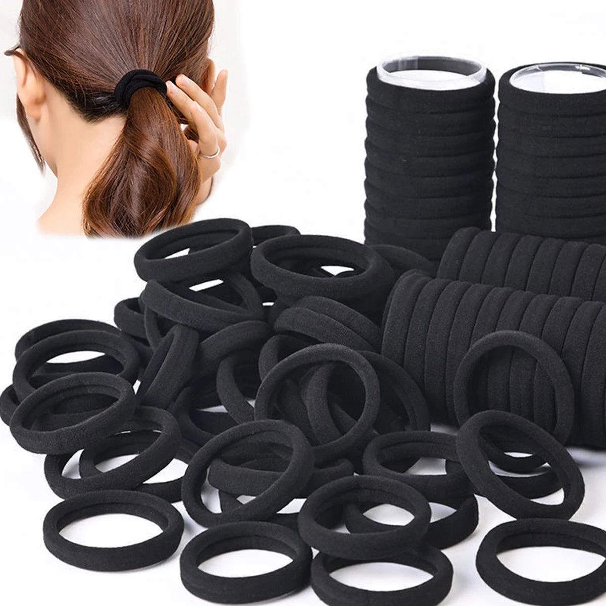 High-Elastic Rubber Hair Bands - Black & White Packs