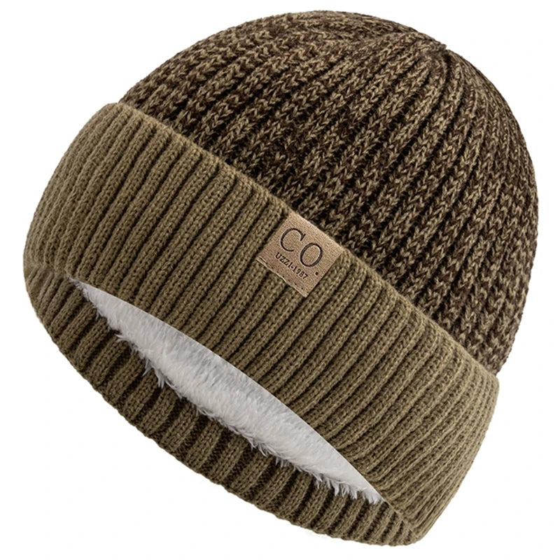 Fur-Lined Two-Tone Knitted Winter Beanie