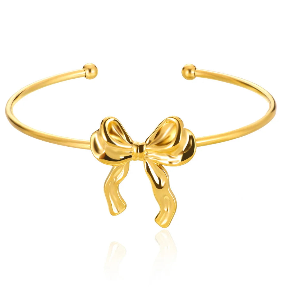 Classic Bump Pattern Cuff Bangles Bracelet - Gold Stainless Steel