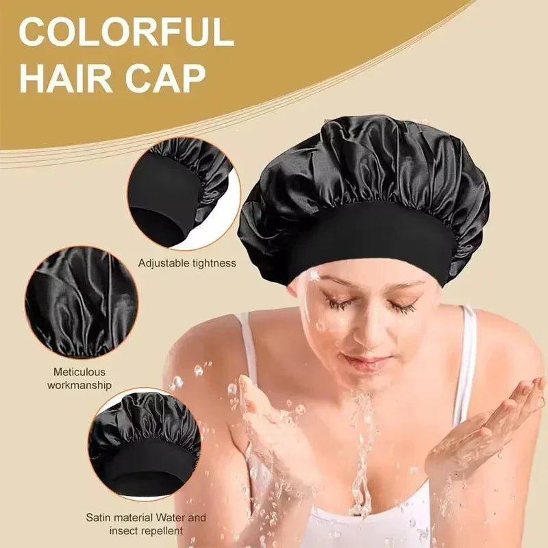Large Silk Satin Lined Hair Bonnet - Sleep & Shower Cap for Long Hair