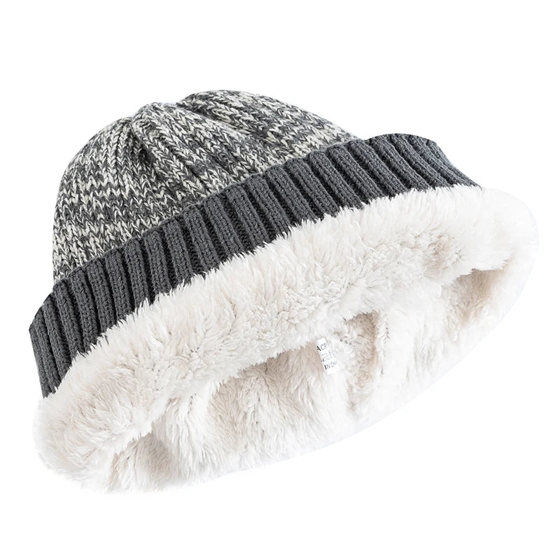 Fur-Lined Two-Tone Knitted Winter Beanie